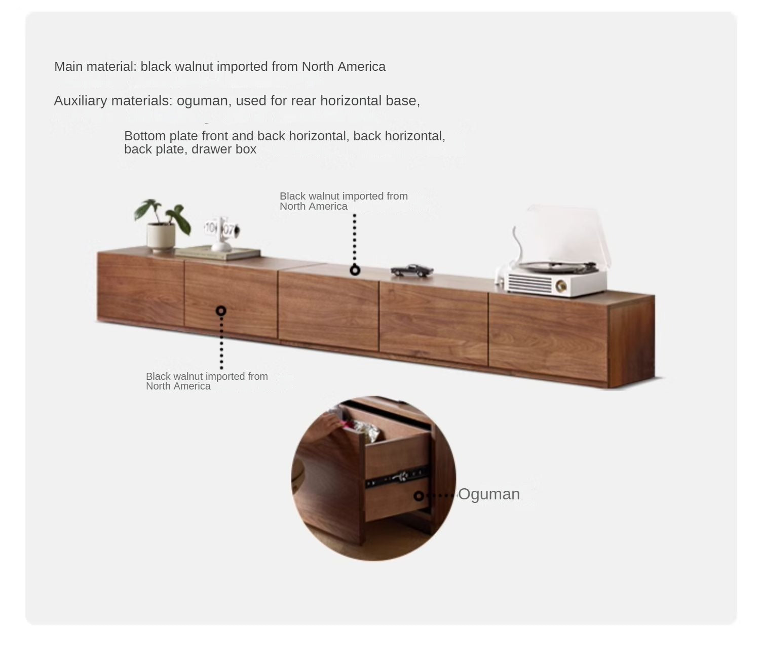 Black Walnut, Ash Solid Wood Floor Splicing Floor TV Cabinet.