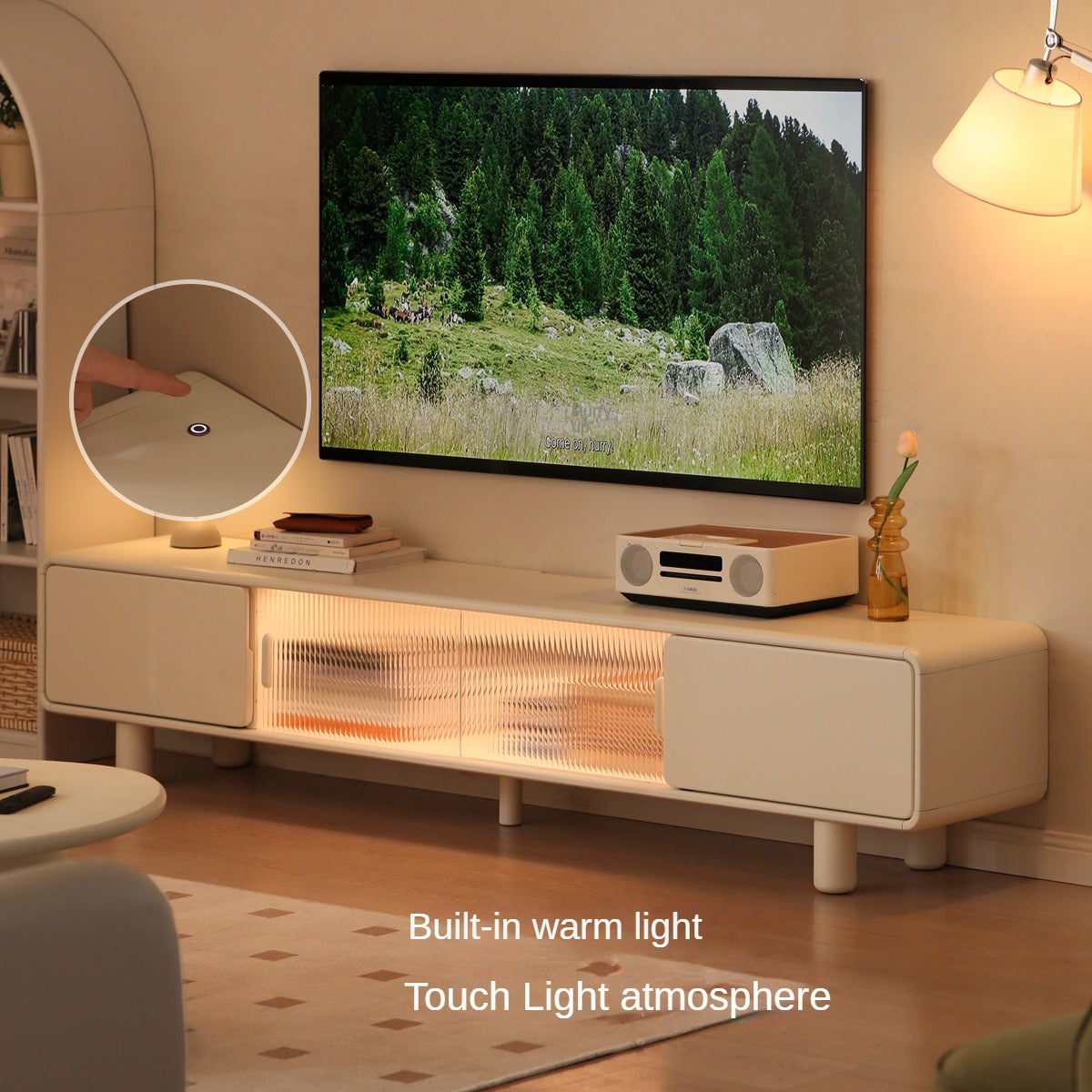 Poplar Solid Wood Storage White TV Cabinet
