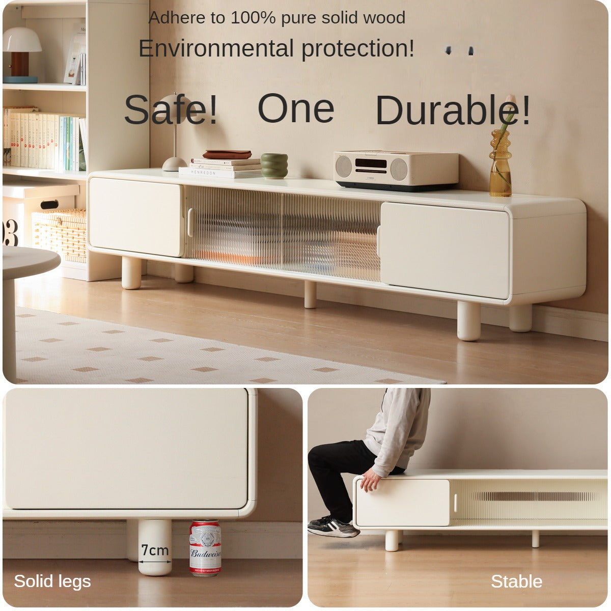 Poplar Solid Wood Storage White TV Cabinet