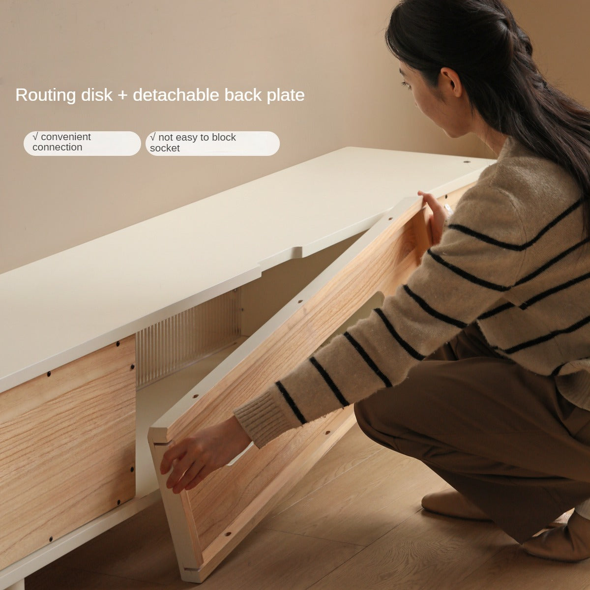 Poplar Solid Wood Storage White TV Cabinet