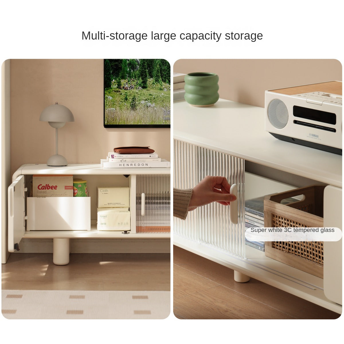 Poplar Solid Wood Storage White TV Cabinet.