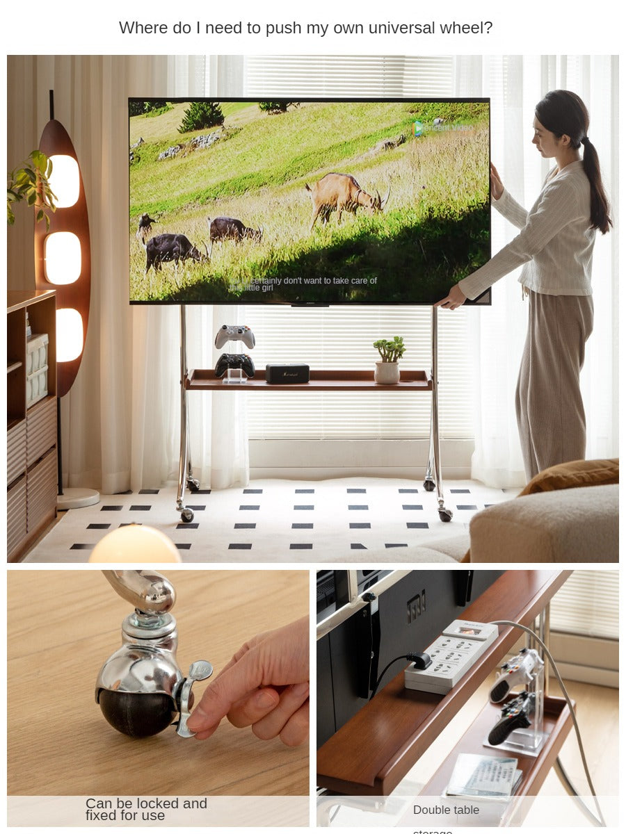 Ash Solid Wood TV Rack Removable Floor-Standing Cart.