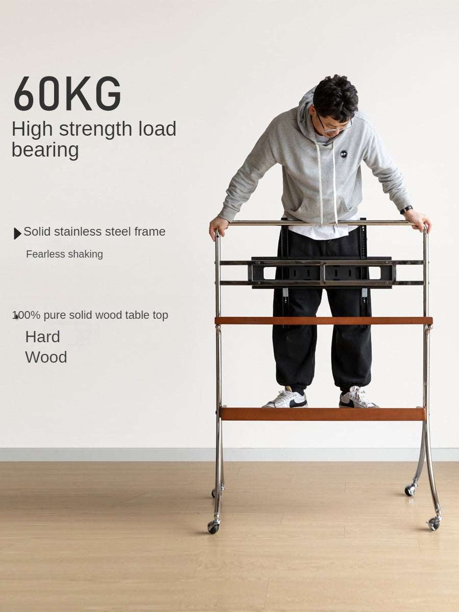 Ash Solid Wood TV Rack Removable Floor-Standing Cart.