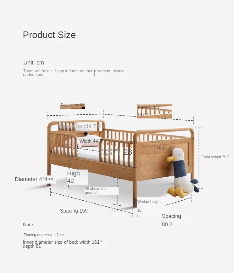 Oak Solid Wood Multi-functional Toddler Bed