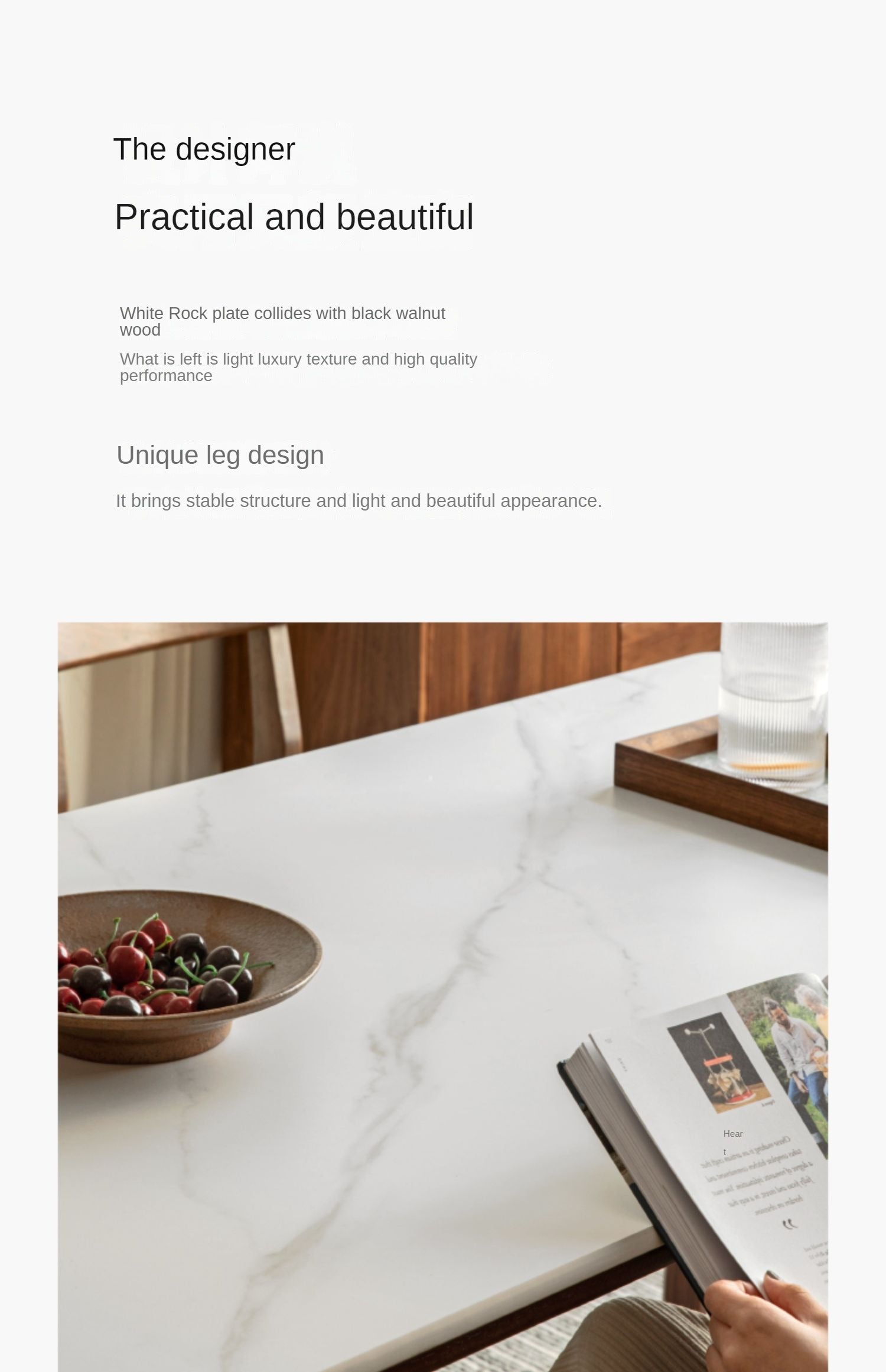 Ash, Black Walnut Solid Wood Slate Dining Table