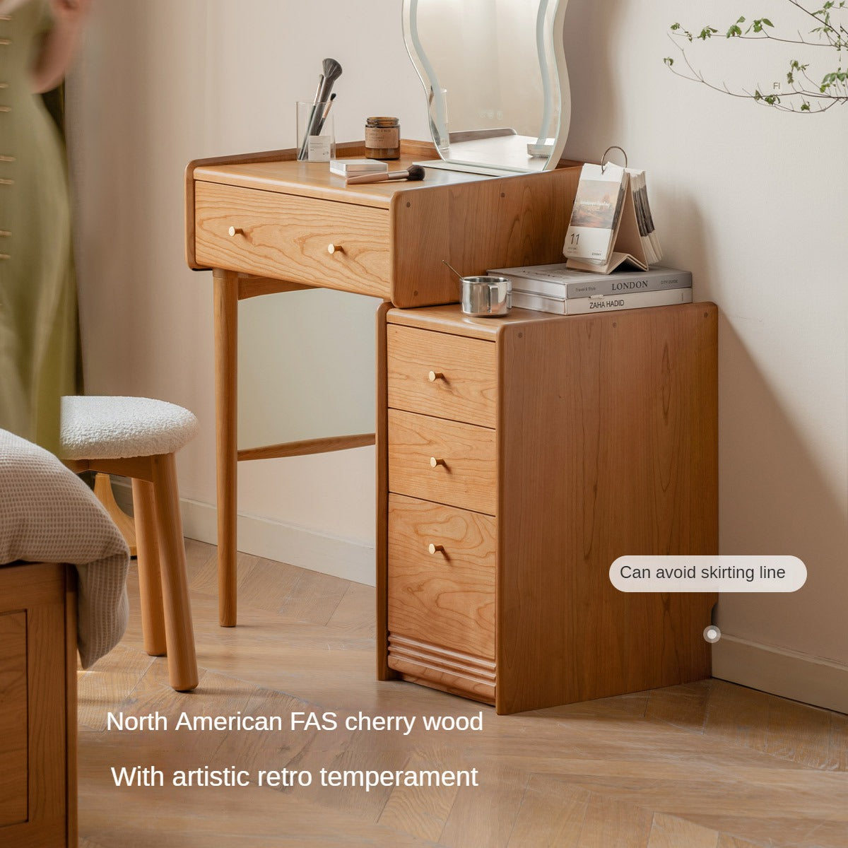 Cherry Solid Wood Vanity Table Cabinet Integrated.