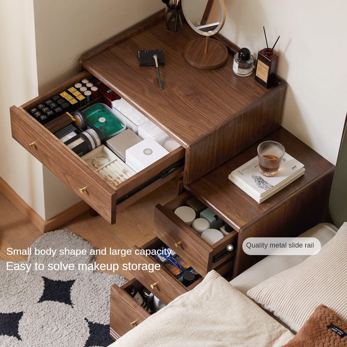 Black Walnut Solid Wood Dressing Table Cabinet Integrated.