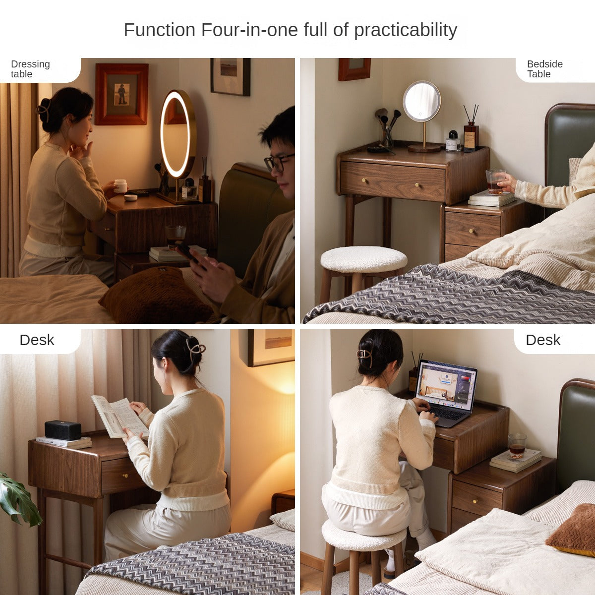 Black Walnut Solid Wood Vanity Table Cabinet Integrated.