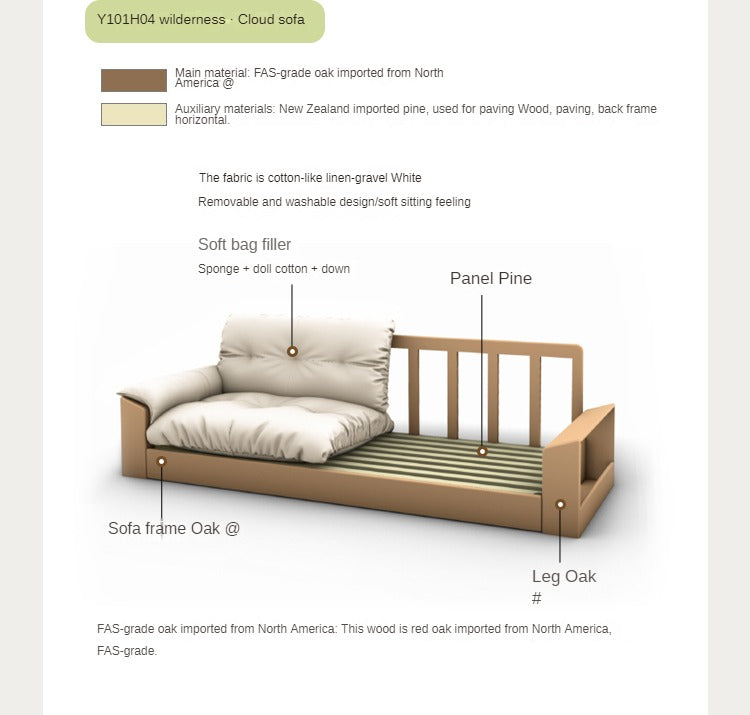 Oak Solid Wood Storage Sofa Modern Log Style Combination Furniture Set