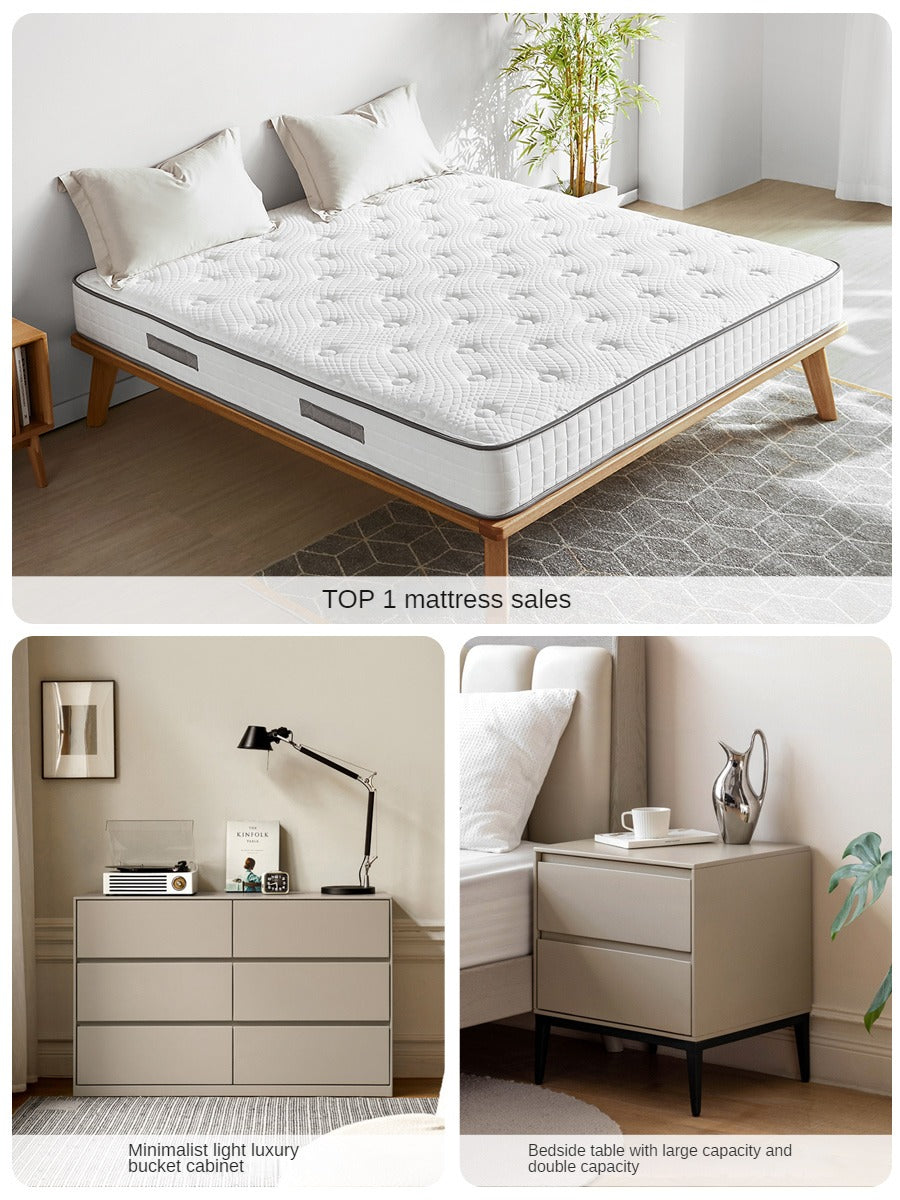 Genuine Leather Cowhide Bed Light Luxury Style Bedroom Complete Set of Furniture.