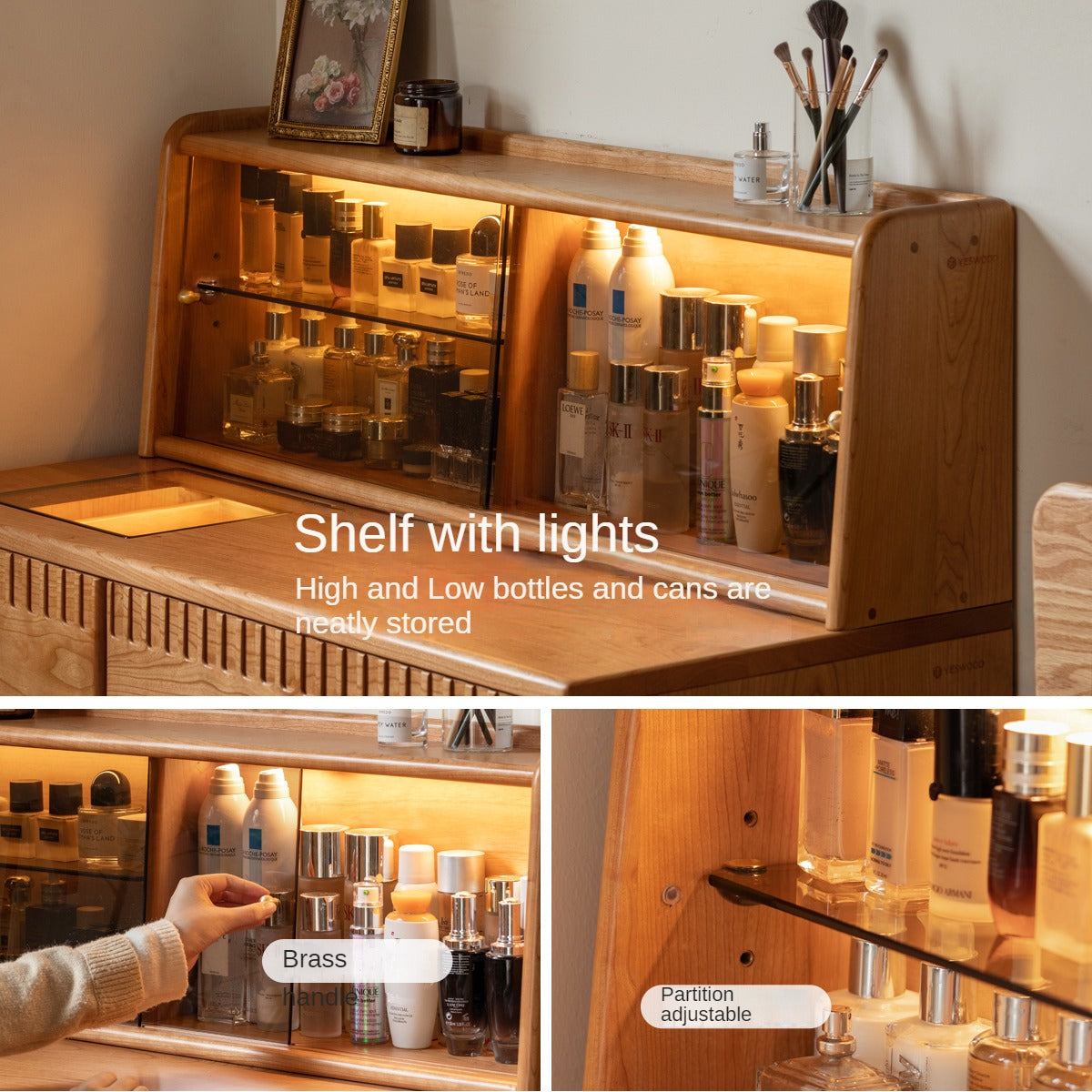 Cherry Solid Wood Retro Dressing Table Cabinet Integrated.