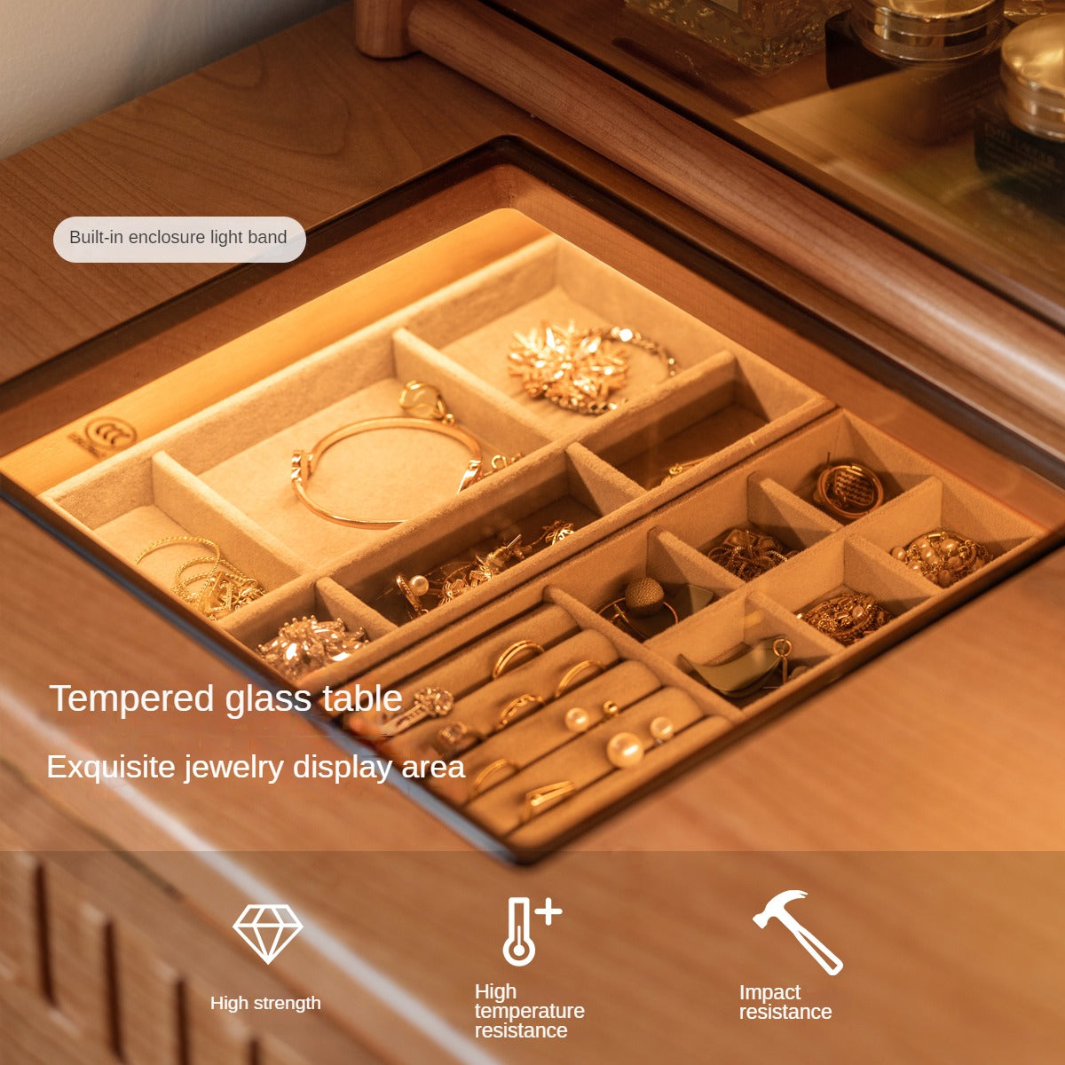 Cherry Solid Wood Retro Dressing Table Cabinet Integrated.