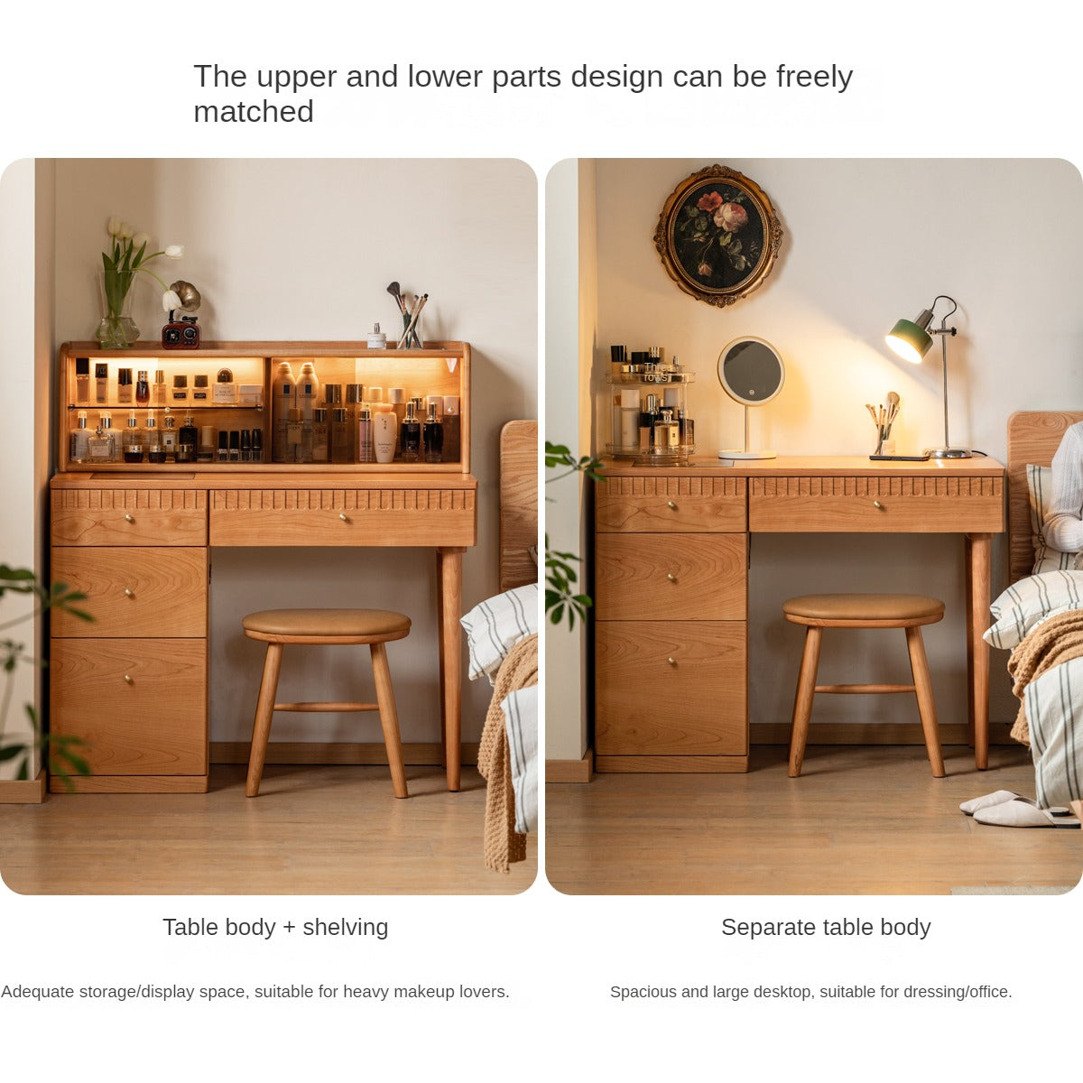 Cherry Solid Wood Retro Dressing Table Cabinet Integrated.