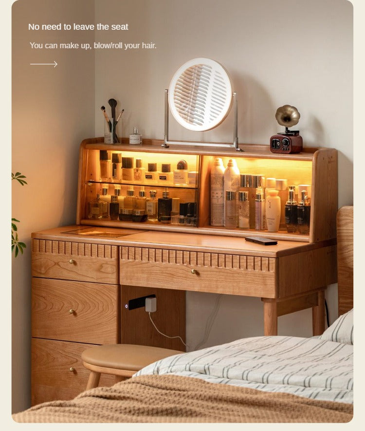 Cherry Solid Wood Retro Dressing Table Cabinet Integrated.