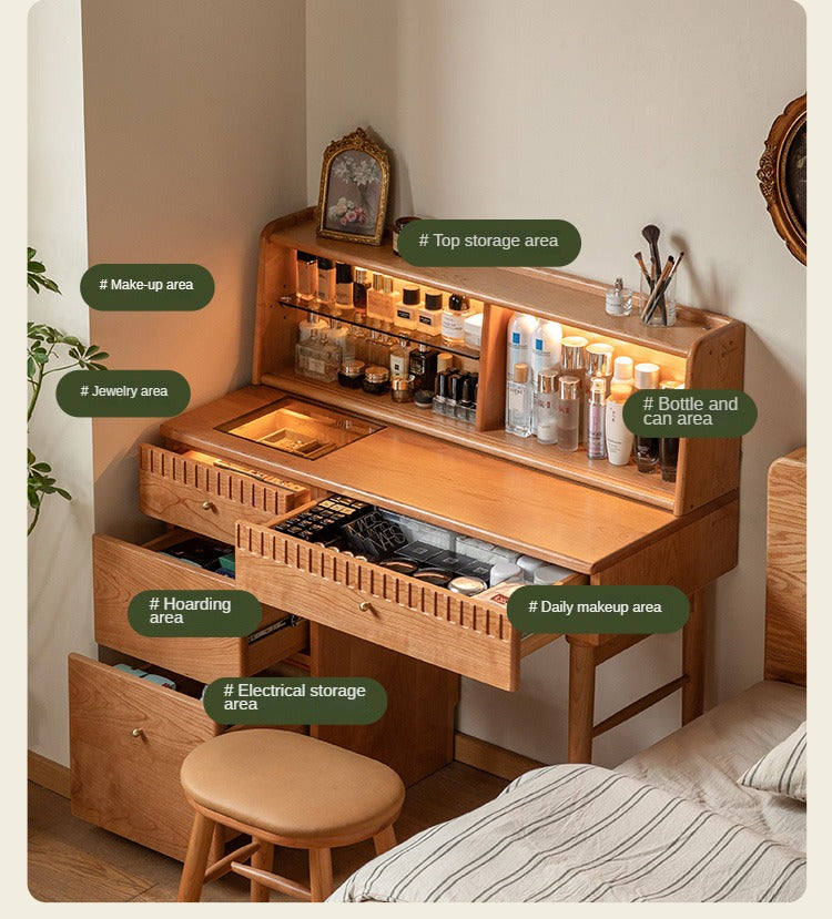 Cherry Solid Wood Retro Dressing Table Cabinet Integrated.