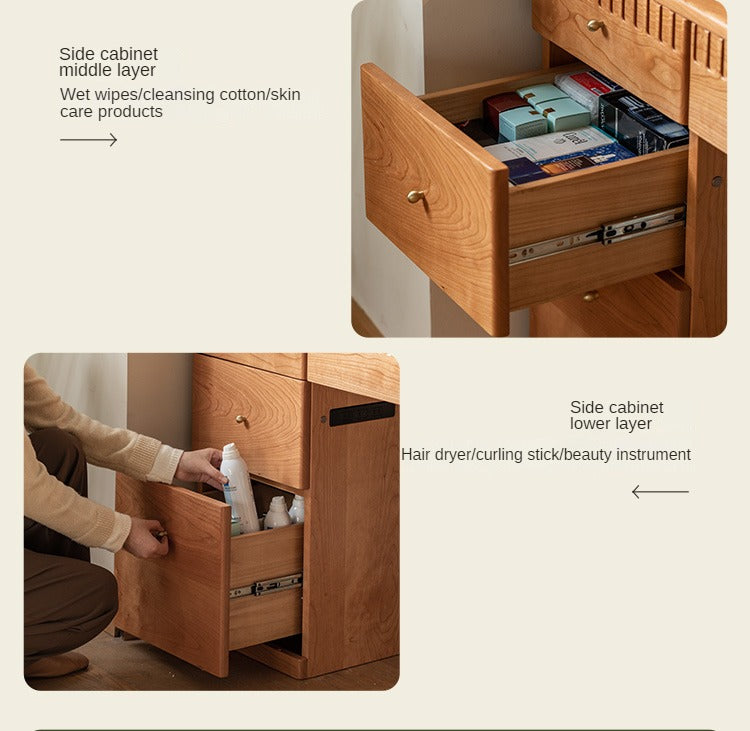 Cherry Solid Wood Retro Dressing Table Cabinet Integrated.