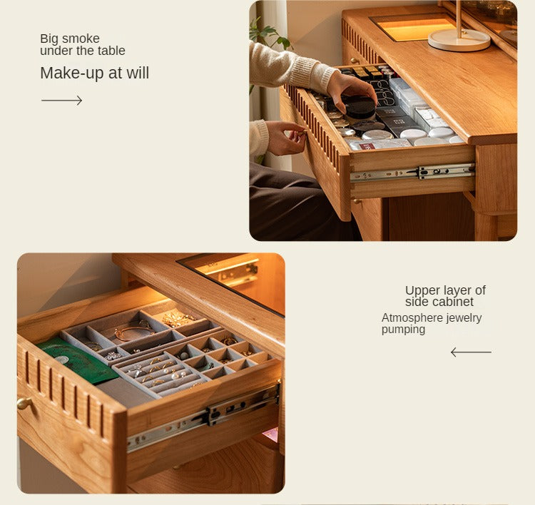 Cherry Solid Wood Retro Dressing Table Cabinet Integrated.