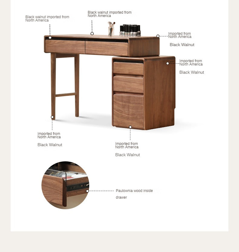 Black Walnut, Oak, Ash, Sandalwood Solid Wood Retractable Dressing Table.