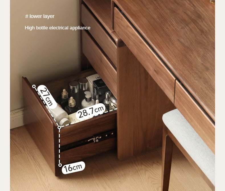 Black Walnut, Oak, Ash, Solid Longan Hardwood, Sandalwood Solid Wood Retractable Vanity Table.