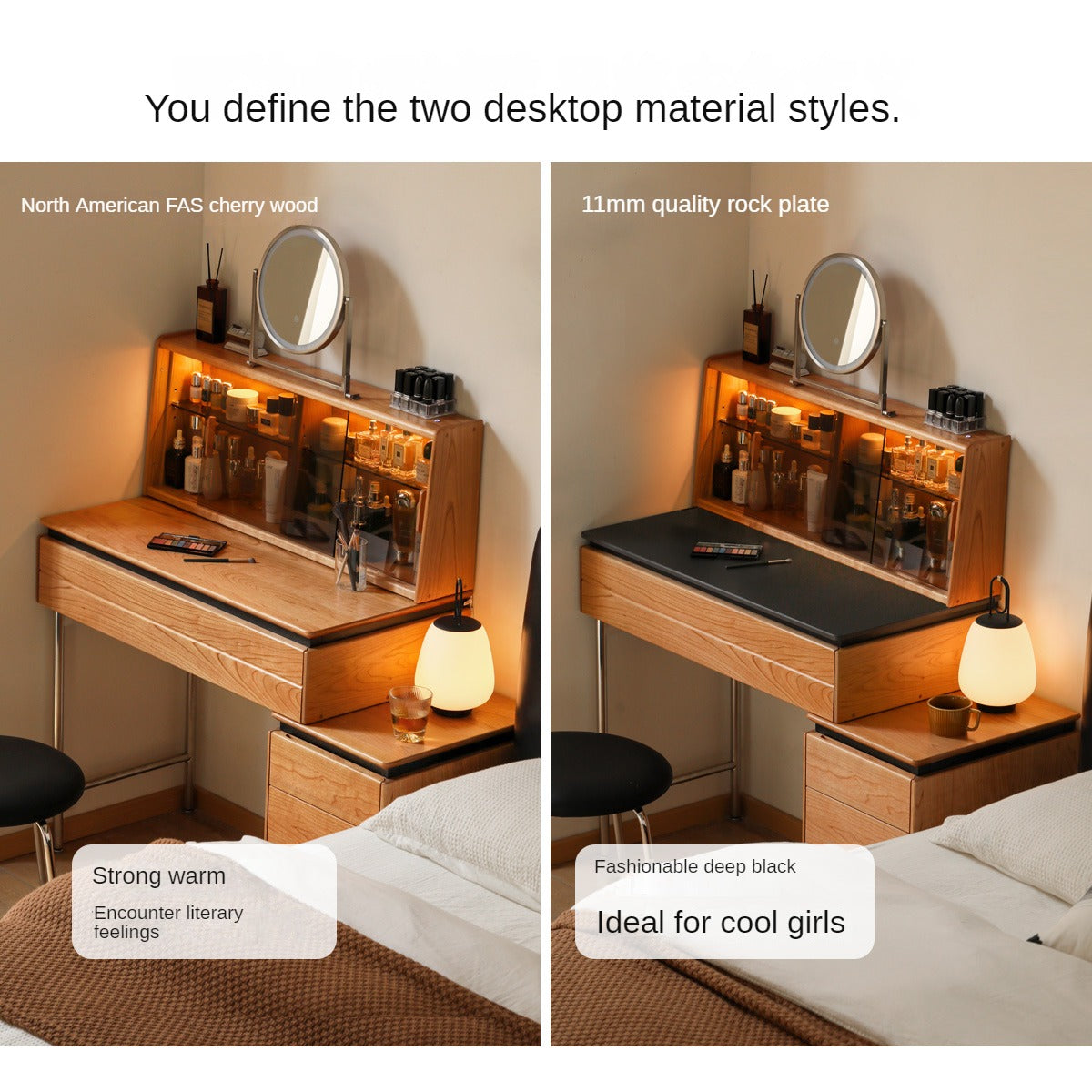 Cherry Solid Wood Retractable Dressing Table.