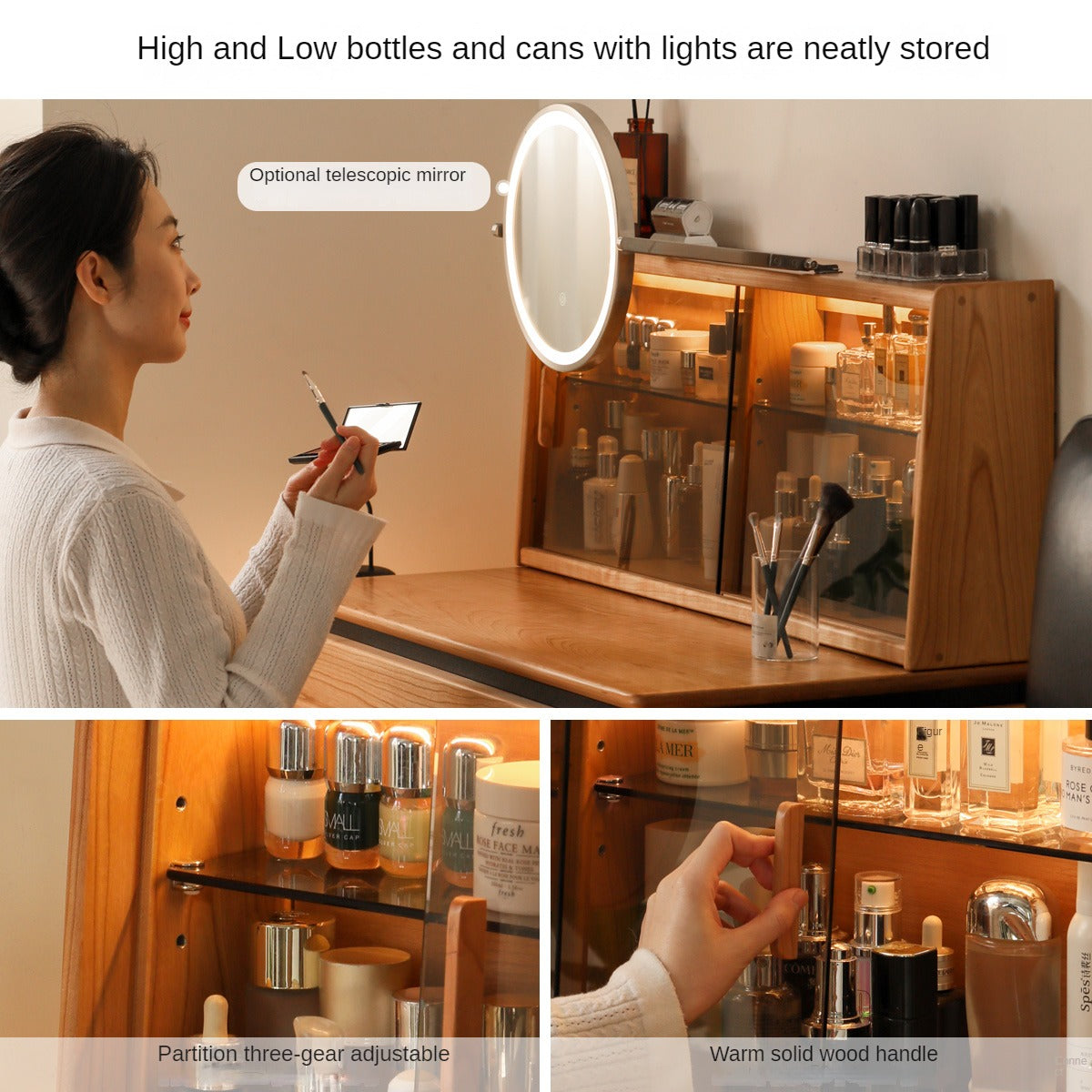 Cherry Solid Wood Retractable Vanity Table.