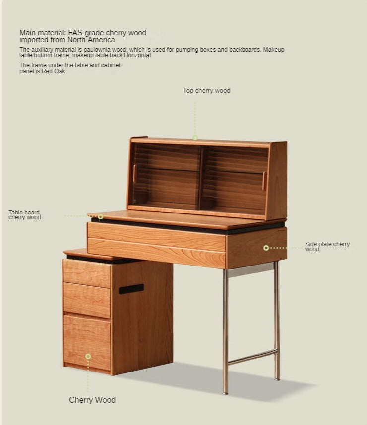 Cherry Solid Wood Retractable Vanity Table.