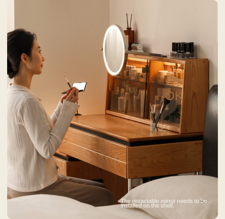Cherry Solid Wood Retractable Dressing Table.