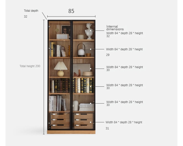 Oak, Solid Rubberwood Modern Bookcase Storage