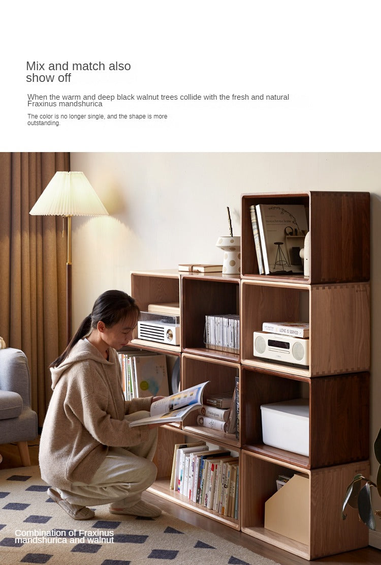 Black Walnut, Сherry, Oak, Poplar Solid Wood Lattice Floor-To-Ceiling Bookshelves