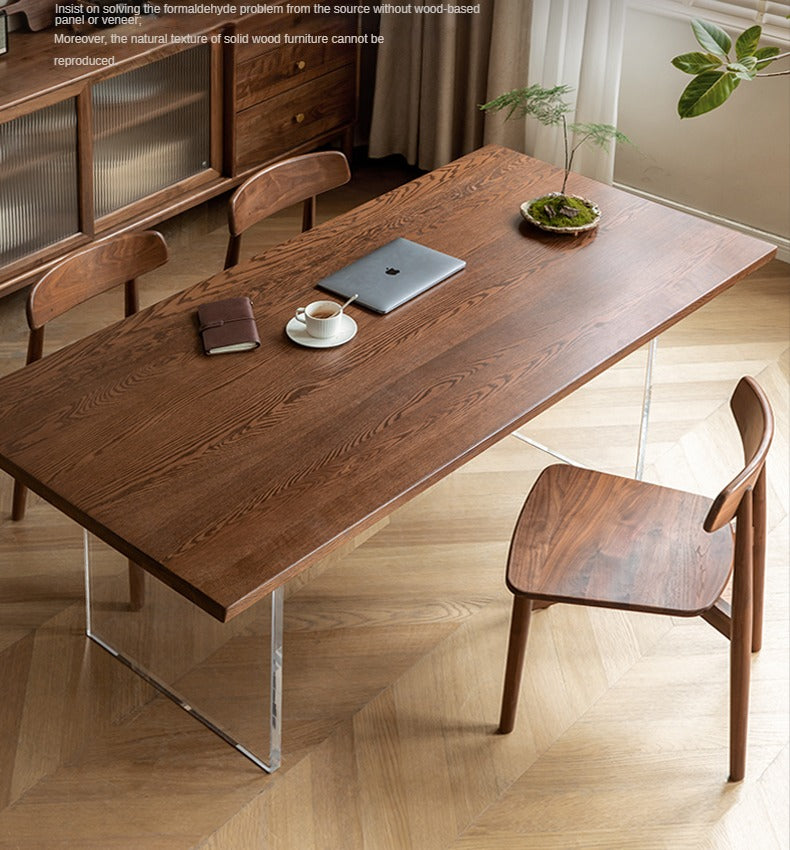 Black Walnut, South American Walnut, Oak Solid Wood Acrylic Suspension Dining Table