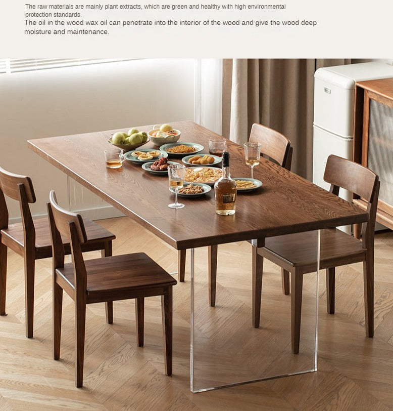 Black Walnut, South American Walnut, Oak Solid Wood Acrylic Suspension Dining Table