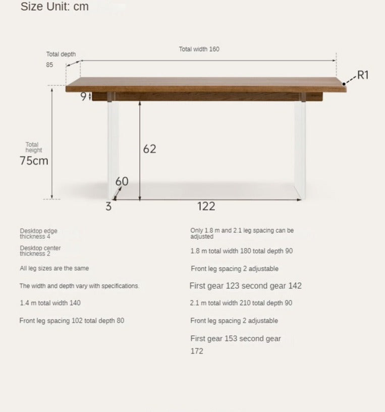 Black Walnut, South American Walnut, Oak Solid Wood Acrylic Suspension Dining Table