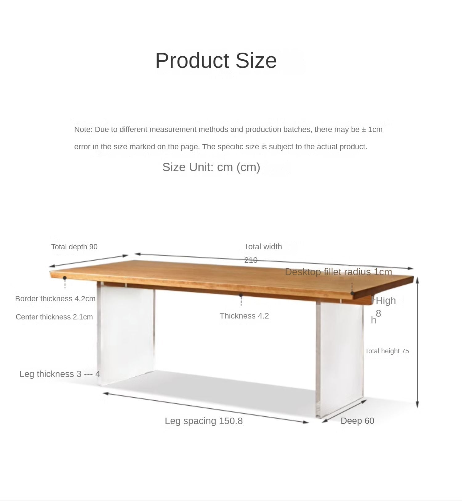Oak, Cherry Solid Wood Acrylic Suspended Dining Table