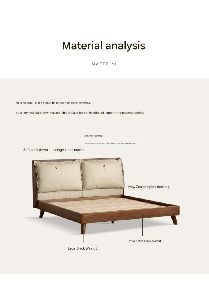 Black Walnut, Sandalwood Solid Wood Leather,Technology Cloth Bed
