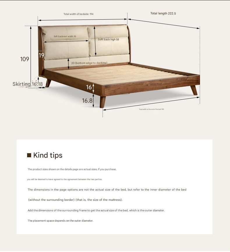 Black Walnut, Sandalwood Solid Wood Leather,Technology Cloth Bed