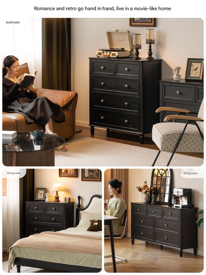 Solid RubberWood, Oak Solid Wood American Style Dresser, Drawers