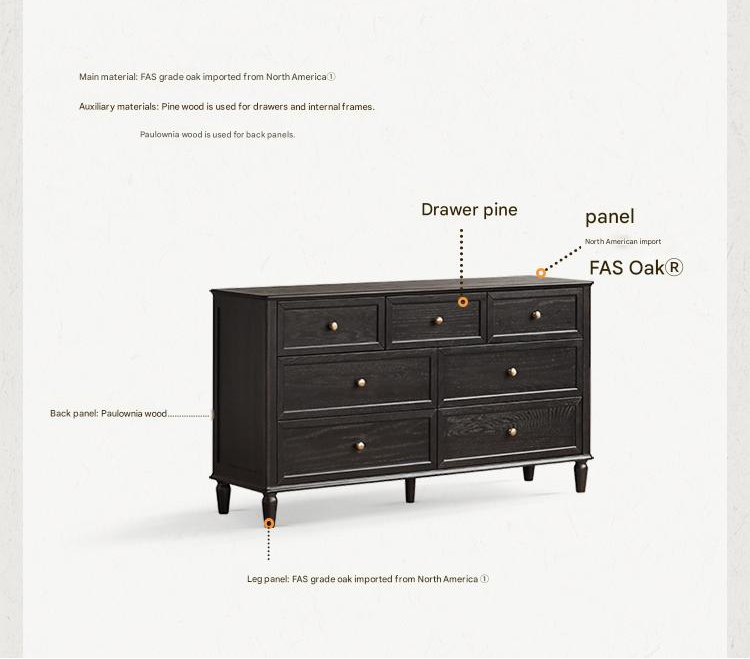 Solid RubberWood, Oak Solid Wood American Style Dresser, Drawers