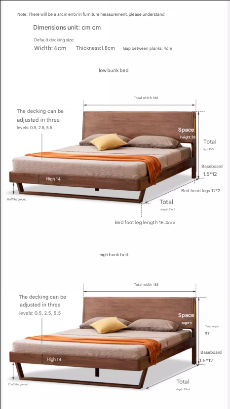 Oak, Black Walnut, Teak Solid Wood Suspended Bed