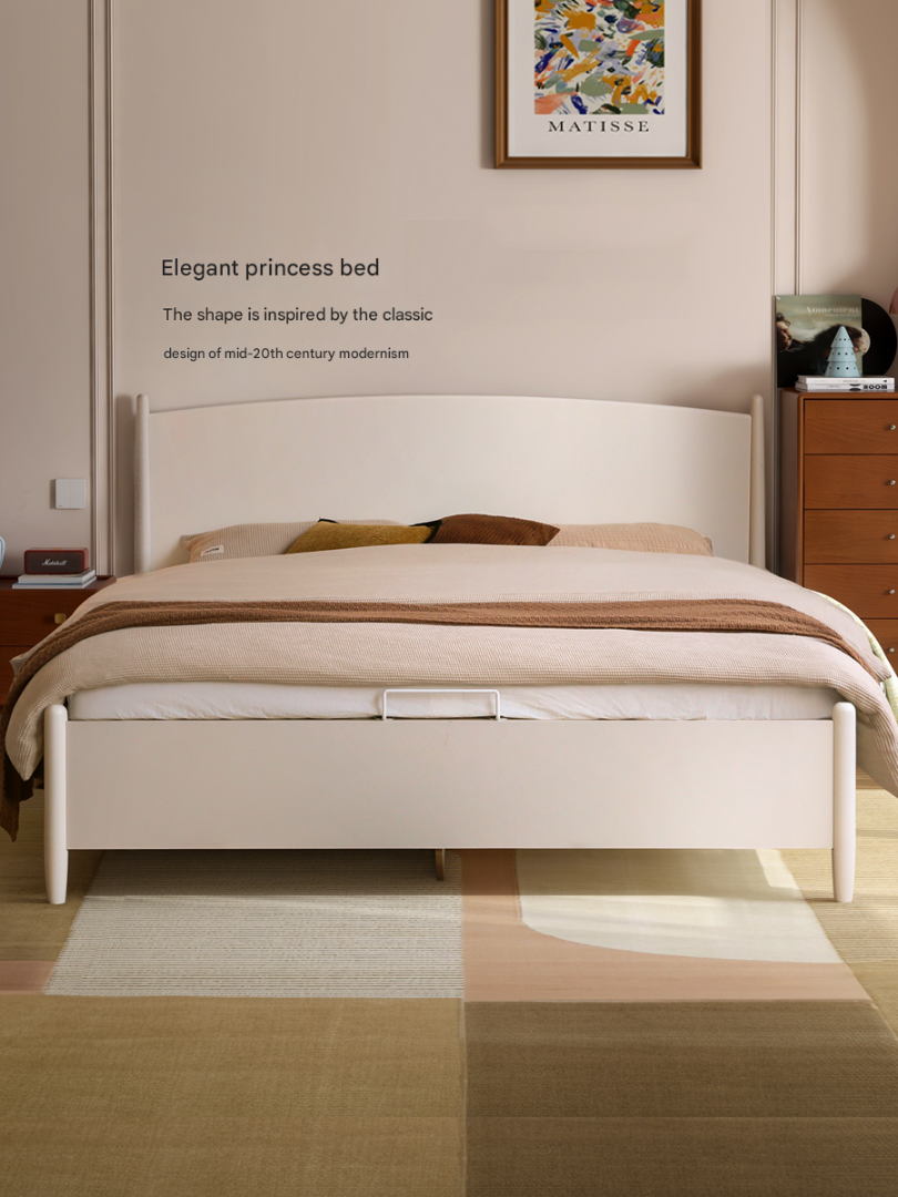 Rubber Wood, Oak Solid Wood French Style Box Bed