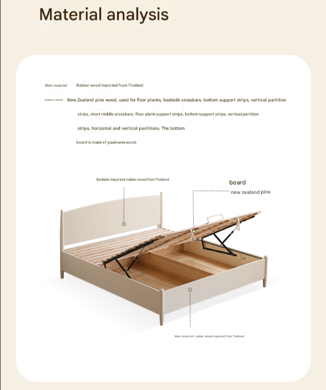 Rubber Wood, Oak Solid Wood French Style Box Bed