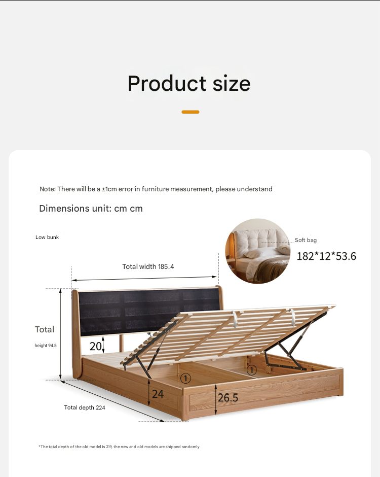 Oak Solid Wood Fabric Box Bed Cream Style