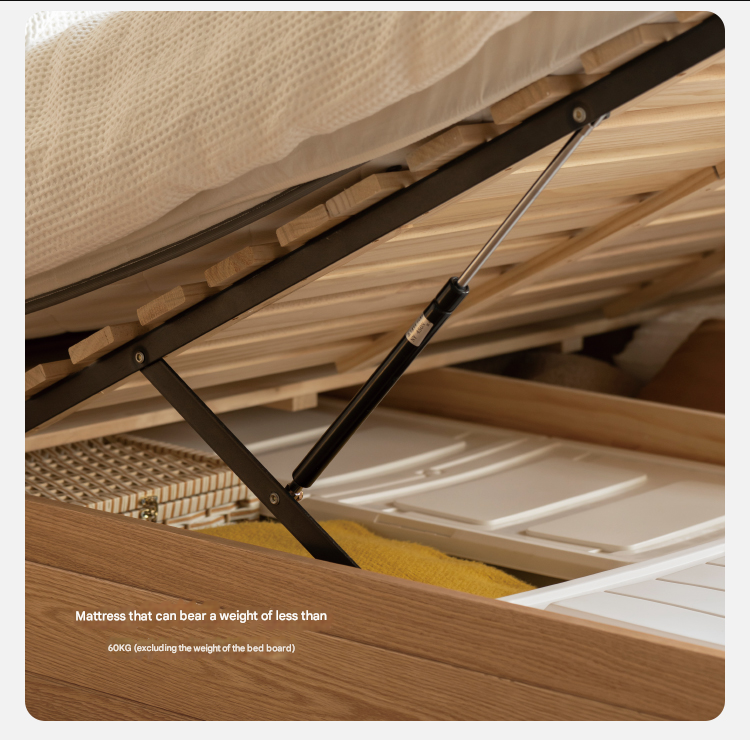 Oak Solid Wood Fabric Box Bed Cream Style