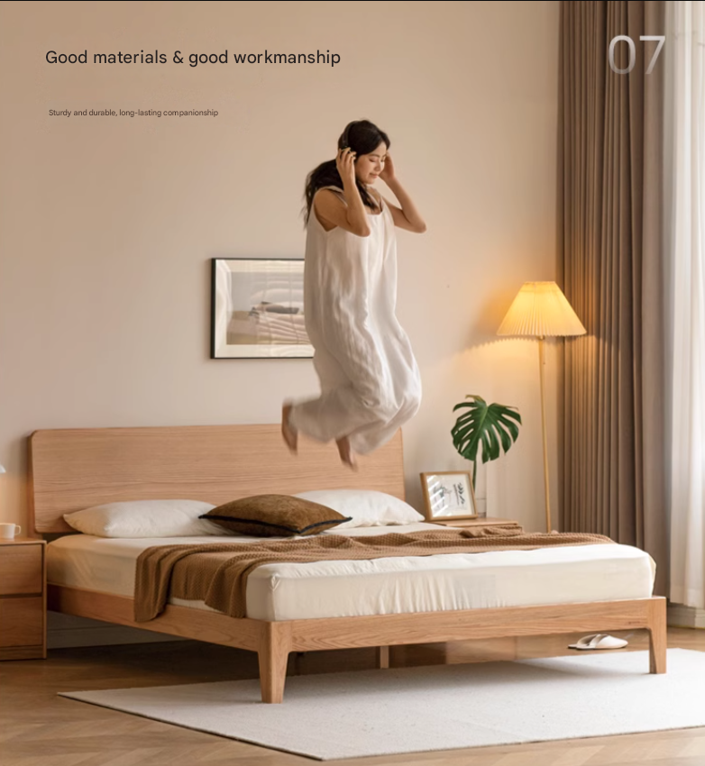 Oak, Ash Solid Wood High Head Board Bed