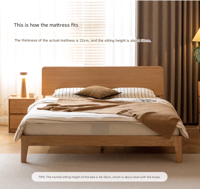 Oak, Ash Solid Wood High Head Board Bed