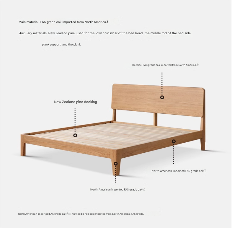 Oak, Ash Solid Wood High Head Board Bed