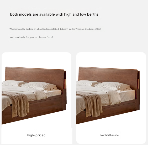 Oak, Rubberwood Solid Wood, Multifunctional Storage Box Bed