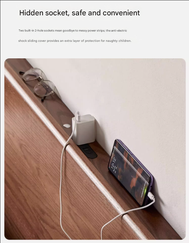 Oak, Rubberwood Solid Wood, Multifunctional Storage Box Bed