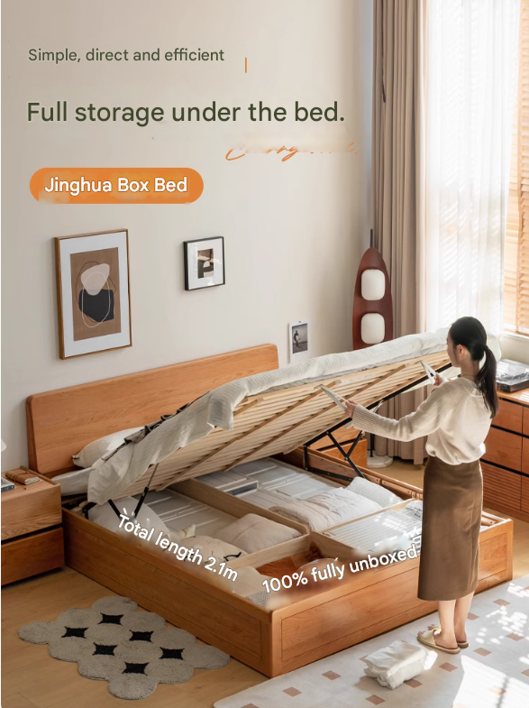 Cherry Solid Wood Box Storage Bed