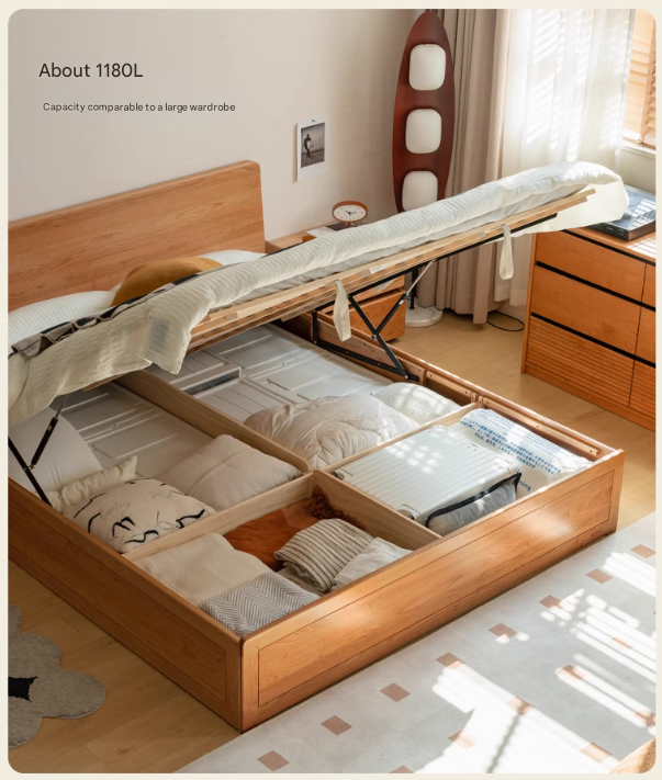 Cherry Solid Wood Box Storage Bed