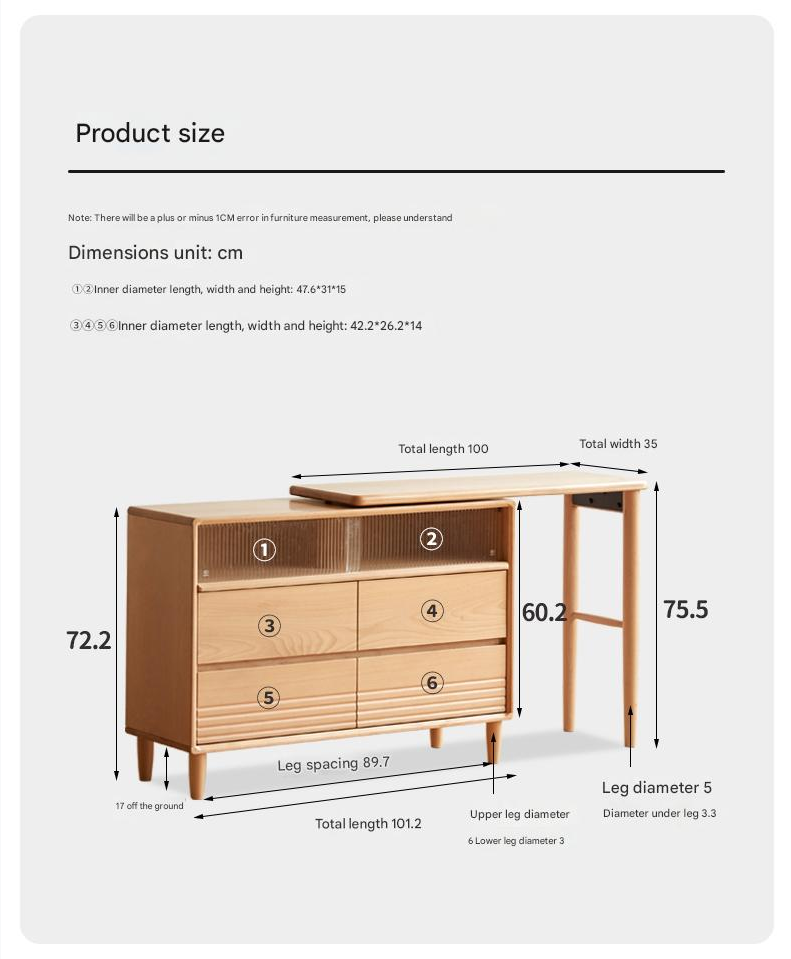 Beech Solid Wood L-Shaped Corner Storage Cabinet, Vanity table.